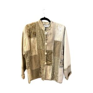 Vintage Flashback Patchwork Button-Up 
Jacket, Unique Fabrics, Size M.